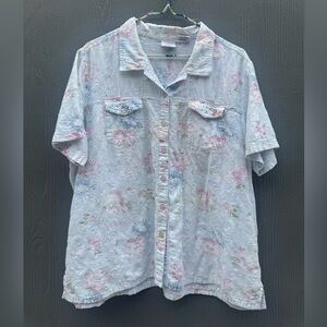Vintage 90s Bobbie Brooks Floral Eyelet Lace Button Up Shirt Size 18 W